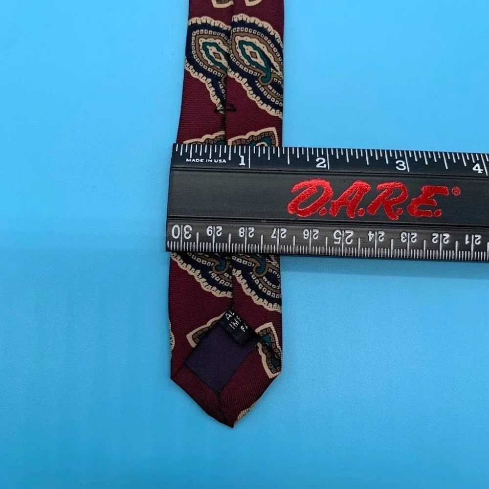 Adolfo Burgundy Geometric Paisley Print Silk Men's Classic Neck Tie